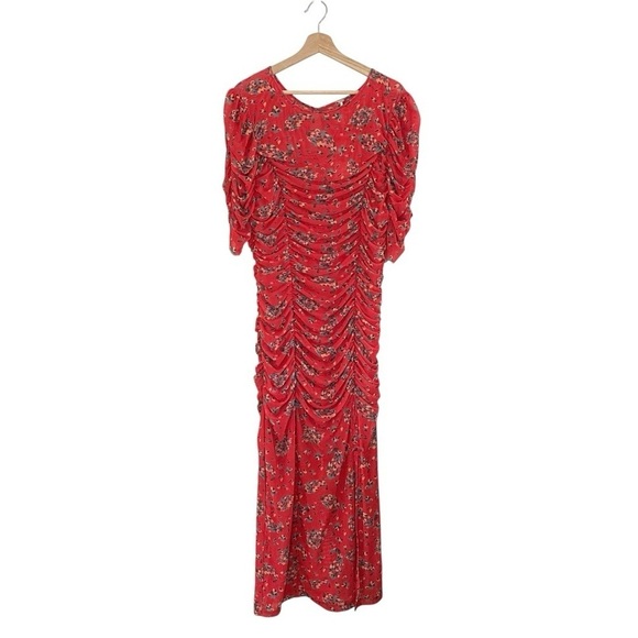NWT Free People Briella Ruched Floral Midi Dress Bloom Combo Red XL - Picture 7 of 16